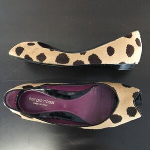 Sergio Rossi Tan Pony Hair w/ Black Animal Print Peep Toe Flats EU 37 US 6.5 - 7